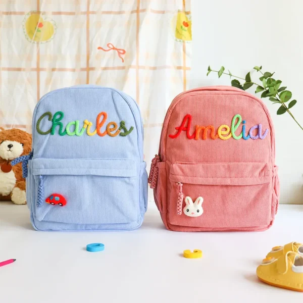 Name & Kin personalized corduroy backpack collection