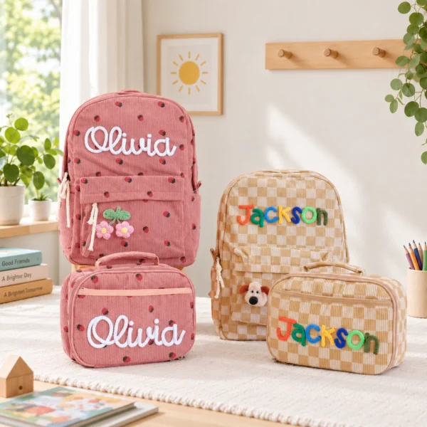 Personalized Kids Backpack & Lunch Bag Set for Travel & Day Trips