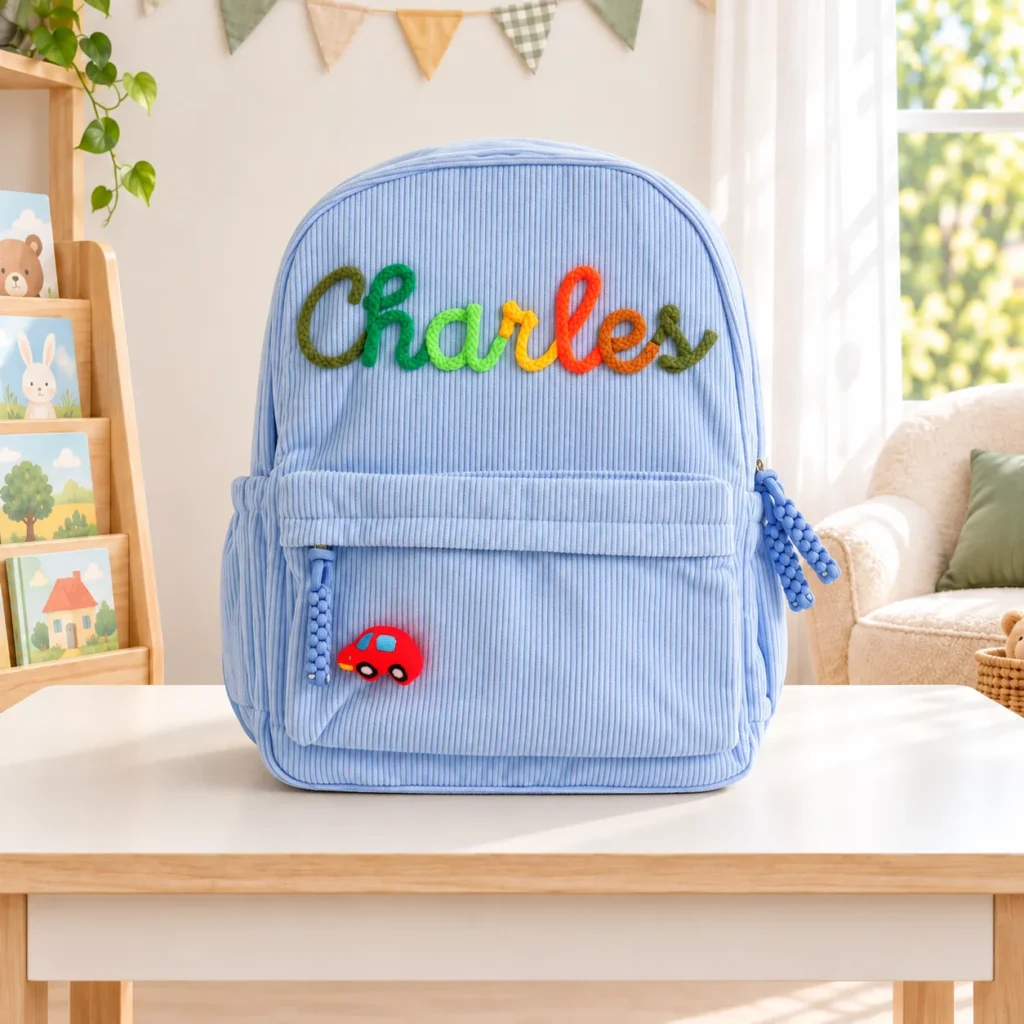 Personalized Toddler Daycare Backpack with Name – Corduroy Bag in Small or Large