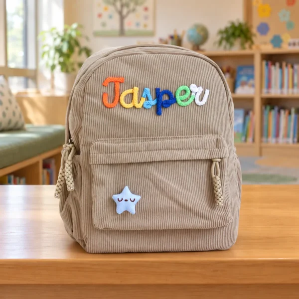 Personalized Corduroy Backpack with Name – Elementary School Bag for Kids