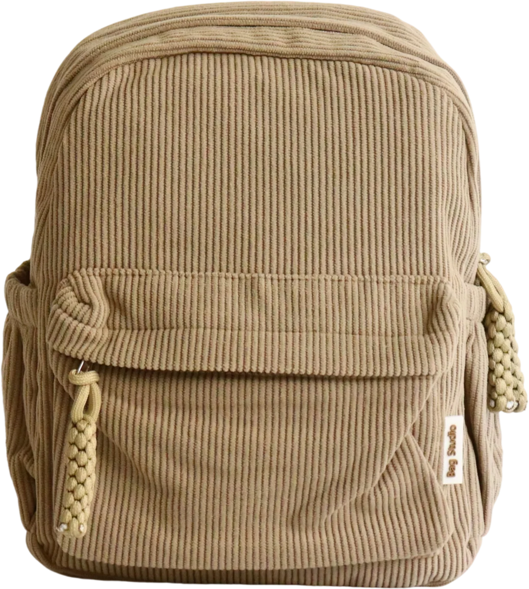 Front view of the corduroy backpack in the personalization preview