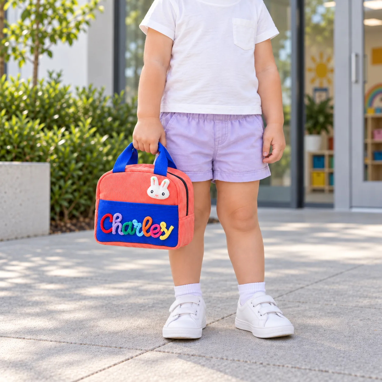 Personalized Corduroy Lunch Bag for Kids with Yarn Name & Custom Icon