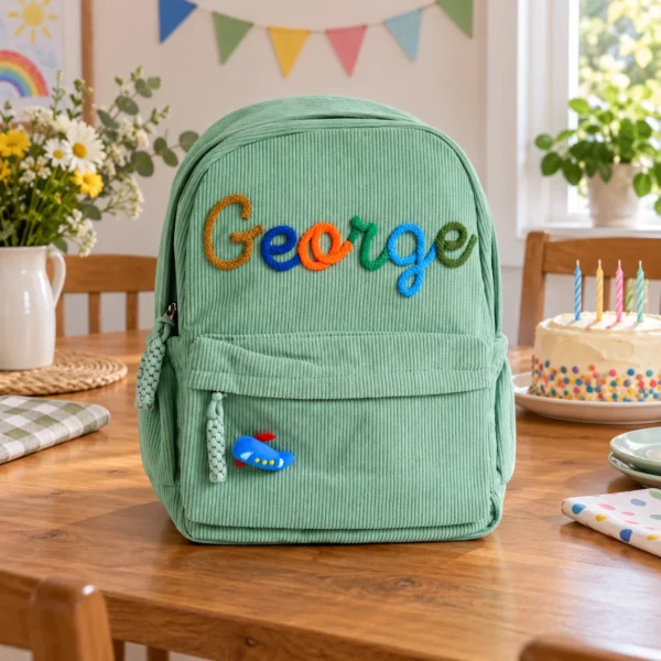 Personalized Birthday Backpack for Toddlers & Kids – Corduroy with Yarn Name