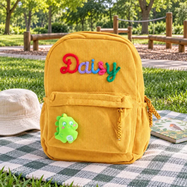 Personalized Kids Travel Backpack with Name – Corduroy Bag for Day Trips