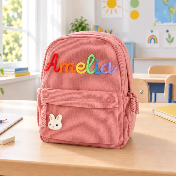 Personalized Toddler & Preschool Backpack with Name – Soft Corduroy School Bag